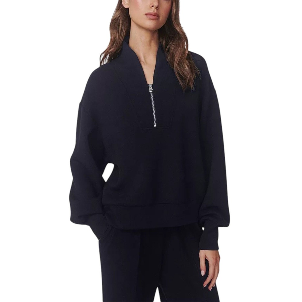 Varley Davidson Sweat M Black DoubleSoft Half Zip Cropped Athleisure Pullover